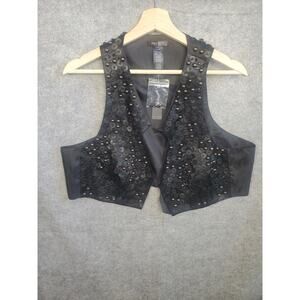 NWT Bisou Bisou Women's Size XL Black Embellished Cropped Vest